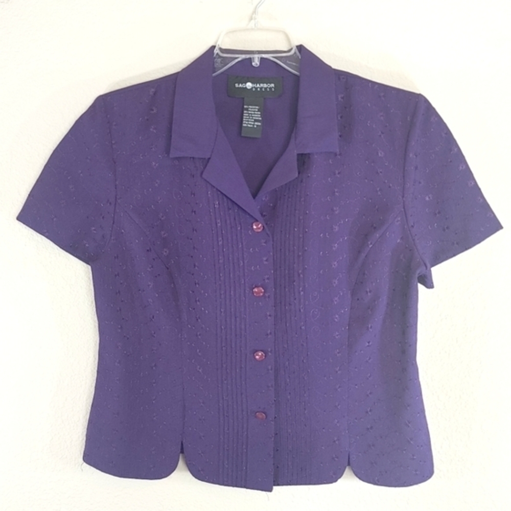 Sag Harbor Women's Short Sleeve Purple Buttoned Blouse Top Sze 12